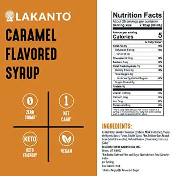 Lakanto Sugar Free Simple Flavoring Syrup - Monk Fruit Sweetener, Perfect for Coffee, Cocktails, Sno...