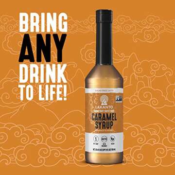 Lakanto Sugar Free Simple Flavoring Syrup - Monk Fruit Sweetener, Perfect for Coffee, Cocktails, Snow Cones, Sodas, Other Drinks, Keto Diet Friendly, 1g Net Carb, Vegan (Caramel - 25.4 fl oz)