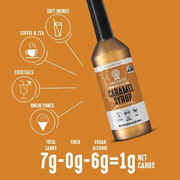 Lakanto Sugar Free Simple Flavoring Syrup - Monk Fruit Sweetener, Perfect for Coffee, Cocktails, Snow Cones, Sodas, Other Drinks, Keto Diet Friendly, 1g Net Carb, Vegan (Caramel - 25.4 fl oz)
