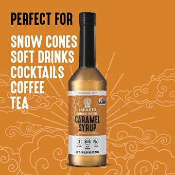 Lakanto Sugar Free Simple Flavoring Syrup - Monk Fruit Sweetener, Perfect for Coffee, Cocktails, Snow Cones, Sodas, Other Drinks, Keto Diet Friendly, 1g Net Carb, Vegan (Caramel - 25.4 fl oz)