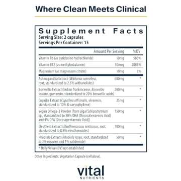 Vital Nutrients Cortisol Balance | Vegan Stress Relief Supplement | Cortisol Manager Supports Energy...