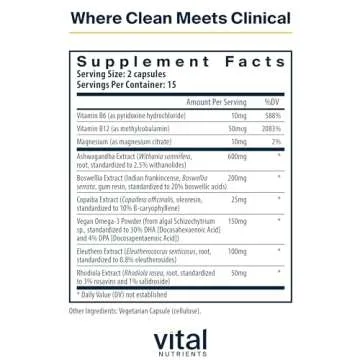 Vital Nutrients Cortisol Balance | Vegan Stress Relief Supplement | Cortisol Manager Supports Energy...