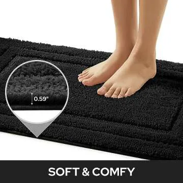 HOMEIDEAS Bathroom Rugs Sets 2 Piece, Super Soft and Absorbent Non Slip Microfiber Machine Washable Bath Mat Set (20" x 32" + 16" x 24", Black)