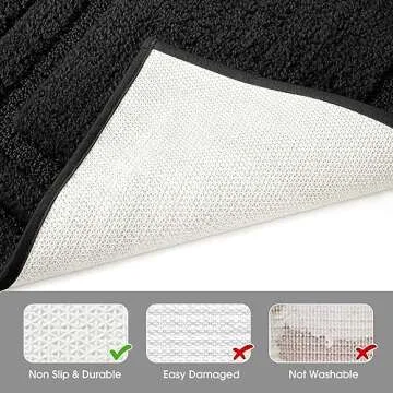 HOMEIDEAS Bathroom Rugs Sets 2 Piece, Super Soft and Absorbent Non Slip Microfiber Machine Washable Bath Mat Set (20" x 32" + 16" x 24", Black)