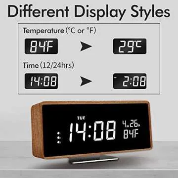 Wood Digital Alarm Clock - Elegant Alarm with USB Ports
