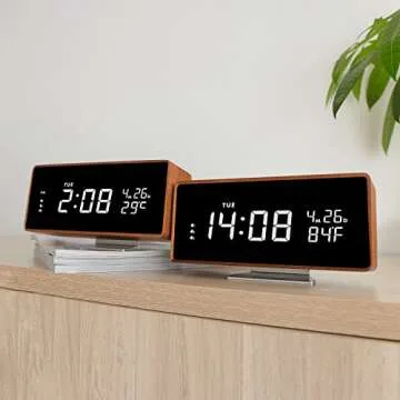 Wood Digital Alarm Clock - Elegant Alarm with USB Ports