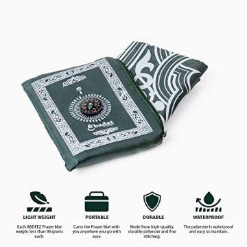 ABDEEZ [Pack of 2] Portable Travel Prayer Mats | Compass, Weights (Keeps mat in Place), and Pouch, Pocket Size (2)