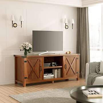 JUMMICO TV Stand, 65 Inch TV Farmhouse Entertainment Center with Double Barn Doors and Storage Cabin...