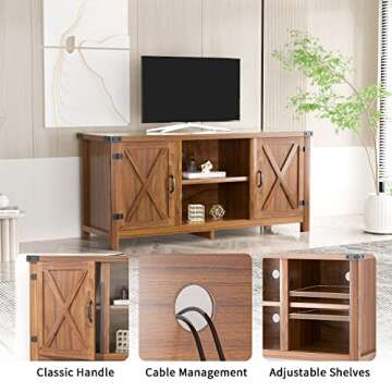 JUMMICO TV Stand, 65 Inch TV Farmhouse Entertainment Center with Double Barn Doors and Storage Cabinets, Console TV Table Media for Living Room, Bedroom (Walnut)