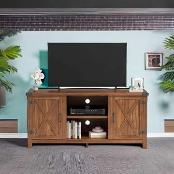 JUMMICO TV Stand, 65 Inch TV Farmhouse Entertainment Center with Double Barn Doors and Storage Cabinets, Console TV Table Media for Living Room, Bedroom (Walnut)