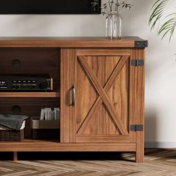 JUMMICO TV Stand, 65 Inch TV Farmhouse Entertainment Center with Double Barn Doors and Storage Cabinets, Console TV Table Media for Living Room, Bedroom (Walnut)