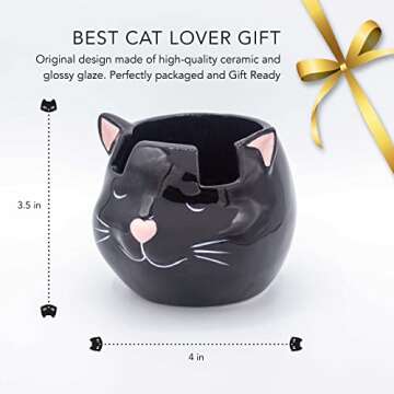 Luvberries Cat Glasses Holder Stand and Vase - Black Cat Ceramic Sunglasses and Eyeglasses Stand Cat...