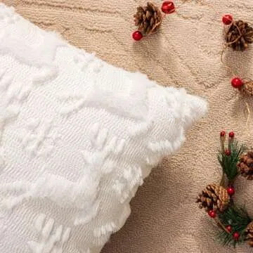 SINYASAN Set of 2 Snowflake Christmas Throw Pillow Covers 18x18 Inch White Reindeer Shaped Soft Plush Pillow Covers Winter Farmhouse Decorative Pillow Covers for Thanksgiving Home Decor Sofa Couch Bed
