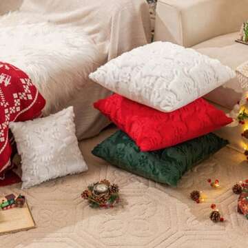SINYASAN Set of 2 Snowflake Christmas Throw Pillow Covers 18x18 Inch White Reindeer Shaped Soft Plush Pillow Covers Winter Farmhouse Decorative Pillow Covers for Thanksgiving Home Decor Sofa Couch Bed