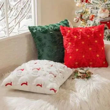 SINYASAN Set of 2 Snowflake Christmas Throw Pillow Covers 18x18 Inch White Reindeer Shaped Soft Plush Pillow Covers Winter Farmhouse Decorative Pillow Covers for Thanksgiving Home Decor Sofa Couch Bed