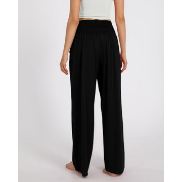 ODODOS Women's Wide Leg Palazzo Lounge Pants with Pockets Light Weight Loose Comfy Casual Pajama Pants-30 inseam, Black, X-Large