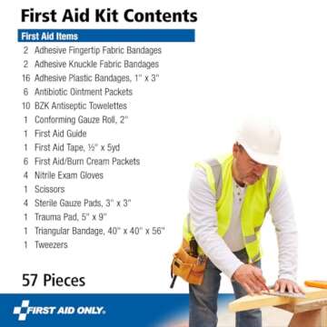 First Aid Only 6060 All-Purpose 10-Person Emergency First Aid Kit for Business, Worksite, Home, and Car, 57 Pieces