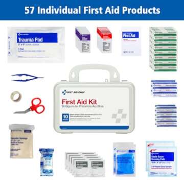 First Aid Only 6060 All-Purpose 10-Person Emergency First Aid Kit for Business, Worksite, Home, and Car, 57 Pieces