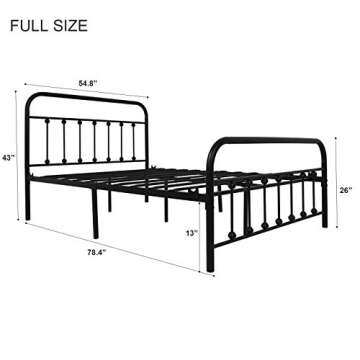 NACHTIMOOR Full Platform Metal Bed Frame with Headboard and Footboard,Vintage Victorian Style Mattre...