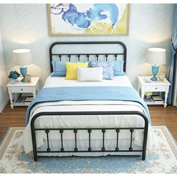 NACHTIMOOR Full Platform Metal Bed Frame with Headboard and Footboard,Vintage Victorian Style Mattress Foundation, No Box Spring Required, Under Bed Storage (Full, Black)