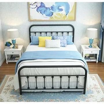 NACHTIMOOR Full Platform Metal Bed Frame with Headboard and Footboard,Vintage Victorian Style Mattress Foundation, No Box Spring Required, Under Bed Storage (Full, Black)