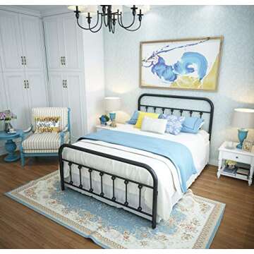 NACHTIMOOR Full Platform Metal Bed Frame with Headboard and Footboard,Vintage Victorian Style Mattress Foundation, No Box Spring Required, Under Bed Storage (Full, Black)