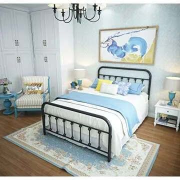 NACHTIMOOR Full Platform Metal Bed Frame with Headboard and Footboard,Vintage Victorian Style Mattress Foundation, No Box Spring Required, Under Bed Storage (Full, Black)