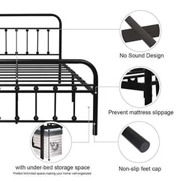 NACHTIMOOR Full Platform Metal Bed Frame with Headboard and Footboard,Vintage Victorian Style Mattress Foundation, No Box Spring Required, Under Bed Storage (Full, Black)