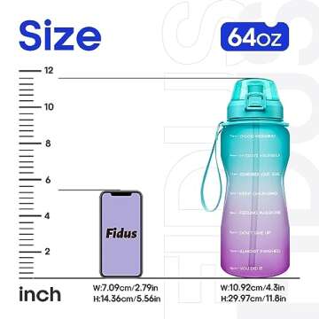 Fidus Large Half Gallon/64oz Motivational Water Bottle with Time Marker & Straw,Leakproof Tritan BPA...