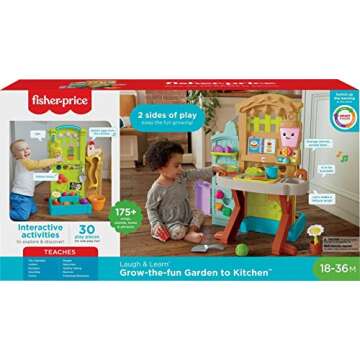 Fisher-Price Laugh & Learn Grow-the-Fun Garden to Kitchen, Interactive Farm-to-Kitchen Playset for Toddlers with Music, Lights and Learning Content