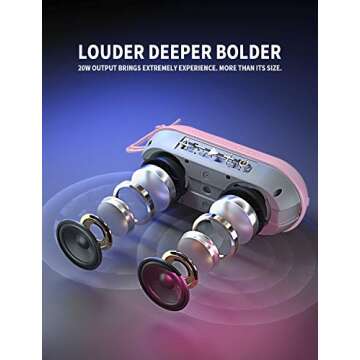 INSMY Portable Bluetooth Speakers, IPX7 Waterproof Floating 20W Wireless Speaker Loud Sound Rich Bass, Stereo Pairing Max 40W, 24 Hours Built-in Mic for Outdoors Camping Pool (Pink)