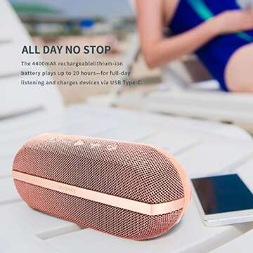 INSMY Portable Bluetooth Speakers, IPX7 Waterproof Floating 20W Wireless Speaker Loud Sound Rich Bass, Stereo Pairing Max 40W, 24 Hours Built-in Mic for Outdoors Camping Pool (Pink)