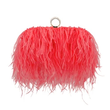 Miuco Women Feather Clutch Purse Shoulder Crossbody Bag Evening Handbags (Coral)