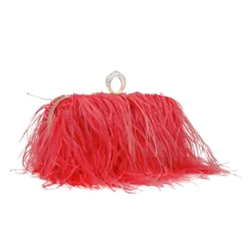 Miuco Feather Clutch Purse for Women - Evening Handbag