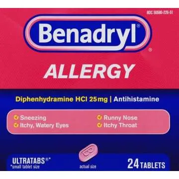 Benadryl Ultratabs Antihistamine Allergy Relief with Diphenhydramine HCl, 24 Count