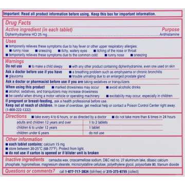 Benadryl Ultratabs Antihistamine Allergy Relief with Diphenhydramine HCl, 24 Count