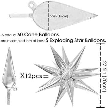 ZAKVOOR 60 Pcs Star Balloons 12 Spike Foil Explosion Party Decoration Balloons for Christmas New Yea...