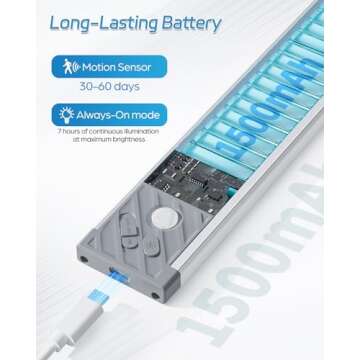 HIBOITEC Under Cabinet Lighting Rechargeable Closet Lights Wireless Motion Sensor Light Indoor, 50 LED Dimmable Magnetic Under Counter Light for Kitchen, Pantry, 2 Pack, Cool White Light, 10 inch