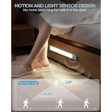 HIBOITEC Under Cabinet Lighting Rechargeable Closet Lights Wireless Motion Sensor Light Indoor, 50 LED Dimmable Magnetic Under Counter Light for Kitchen, Pantry, 2 Pack, Cool White Light, 10 inch