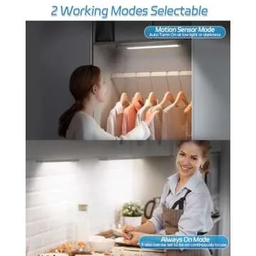 HIBOITEC Under Cabinet Lighting Rechargeable Closet Lights Wireless Motion Sensor Light Indoor, 50 LED Dimmable Magnetic Under Counter Light for Kitchen, Pantry, 2 Pack, Cool White Light, 10 inch
