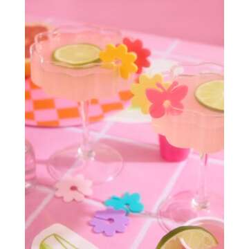 xo, Fetti Butterfly + Flower Drink Markers Set - 16 ct | Pastel Bday Decorations, Bachelorette Party, Bridal + Baby Shower, Groovy, 70s