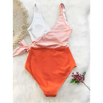 CUPSHE Women's Orange White Bowknot Bathing Suit Padded One Piece Swimsuit, L