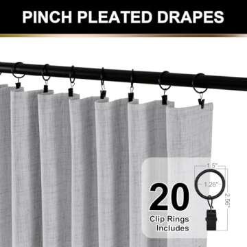100% Blackout Shield Full Blackout Curtains for Bedroom 96 inch Length 2 Panels Set, Clip Rings/Rod Pocket Faux Linen Black Out Curtains for Living Room, Thermal Insulated, 50Wx96L, Grey