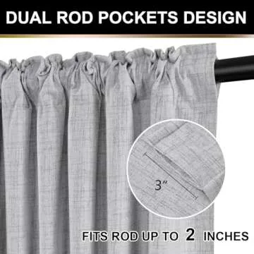 100% Blackout Shield Full Blackout Curtains for Bedroom 96 inch Length 2 Panels Set, Clip Rings/Rod Pocket Faux Linen Black Out Curtains for Living Room, Thermal Insulated, 50Wx96L, Grey