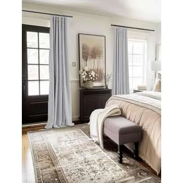 100% Blackout Shield Full Blackout Curtains for Bedroom 96 inch Length 2 Panels Set, Clip Rings/Rod Pocket Faux Linen Black Out Curtains for Living Room, Thermal Insulated, 50Wx96L, Grey