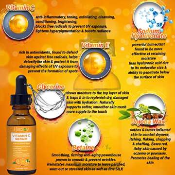 Vitamin C Serum for Glowing Skin, 1oz Dropper Bottle – Cleansing Face Serum Anti Aging Spot Corrector Antioxidant Youth Glow Beauty Oil – Complexion Corrector, Cleanser, Smoother