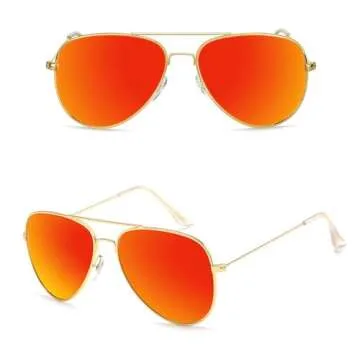 Ziwanule Polarized Aviator Sunglasses for Men Metal Mens Sunglasses Driving Unisex Classic Sun Glasses for Men/Women Orange