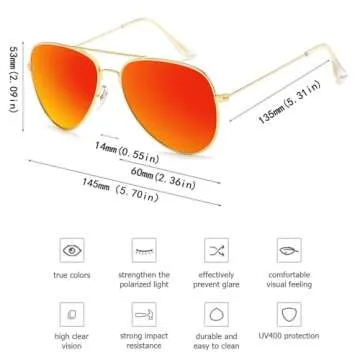 Ziwanule Polarized Aviator Sunglasses for Men Metal Mens Sunglasses Driving Unisex Classic Sun Glasses for Men/Women Orange