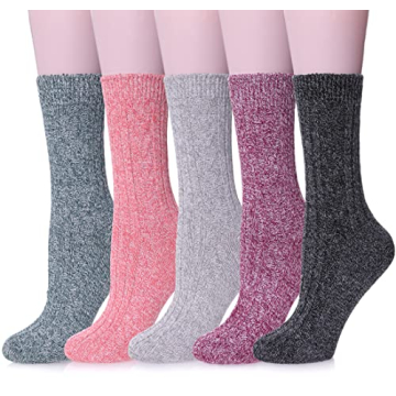 MQELONG Women's 5 Pairs Soft Thick Comfort Casual Cotton Warm Wool Crew Winter Socks - Experience Cl...