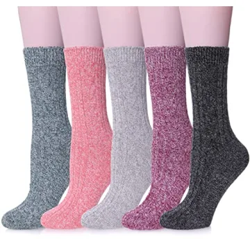MQELONG Women's 5 Pairs Soft Thick Comfort Casual Cotton Warm Wool Crew Winter Socks - Experience Cl...